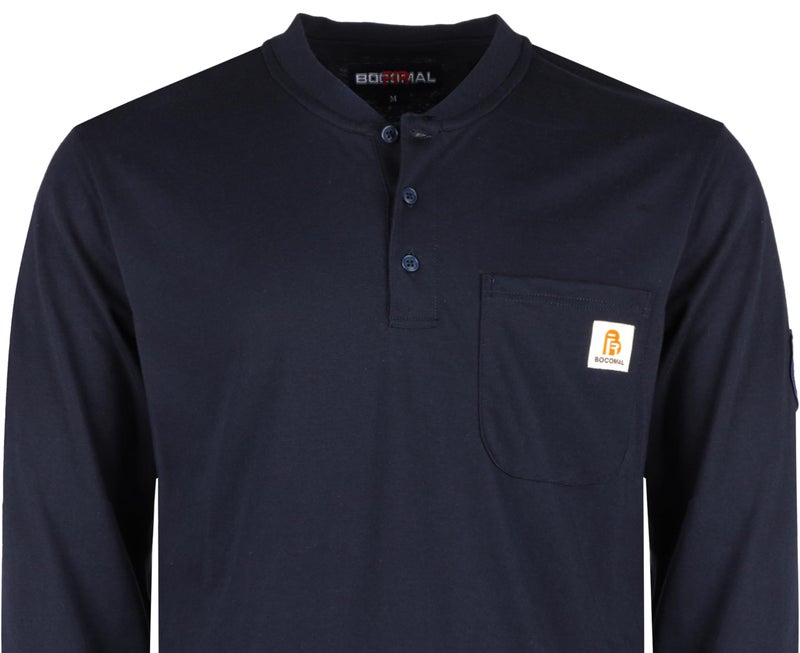 BOCOMAL FR Shirts Flame Resistant Shirt 5.5oz 100% Cotton Navy Light Weight CAT2 Fire Retardant Henley Shirts - Image 4
